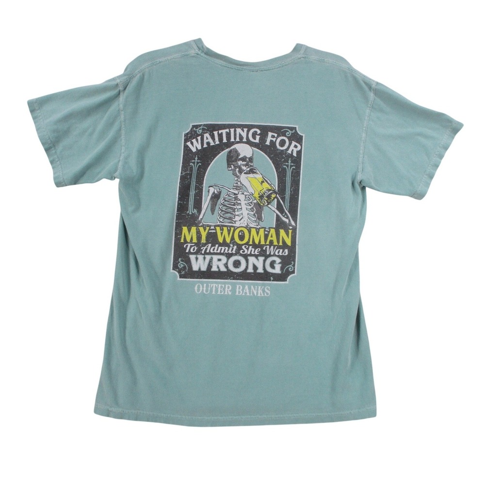 Comfort Colors Mens Outer Banks Skeleton Graphic T-Shirt Blue Green Large